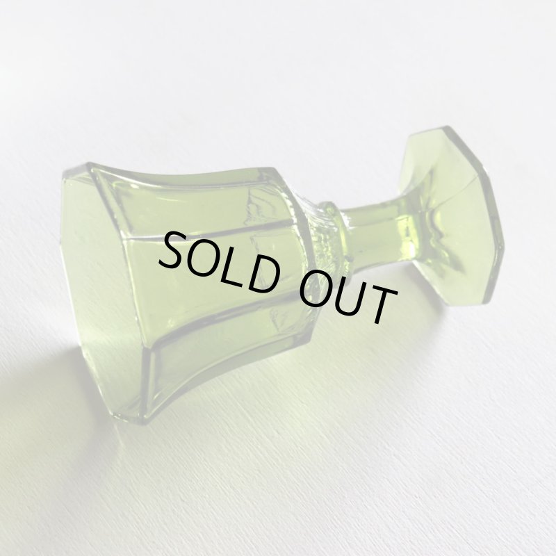 アメリカヴィンテージミニワイングラスゴブレット八角形グリーン｜アボカドアンティークグラス