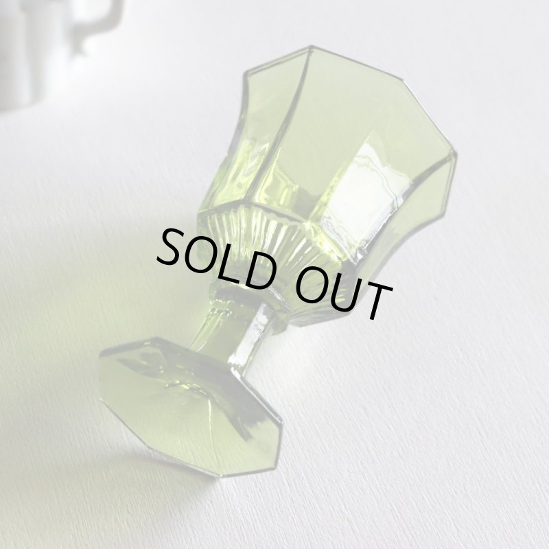 アメリカヴィンテージミニワイングラスゴブレット八角形グリーン｜アボカドアンティークグラス