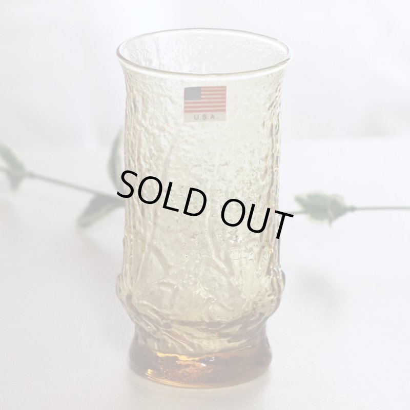 USAヴィンテージアンカーホッキングレインフラワーピッチャー＆タンブラー５個セット|ハニーゴールドアンバーガラスAnchor Hockingグラス