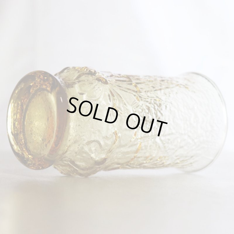 USAヴィンテージアンカーホッキングレインフラワーピッチャー＆タンブラー５個セット|ハニーゴールドアンバーガラスAnchor Hockingグラス