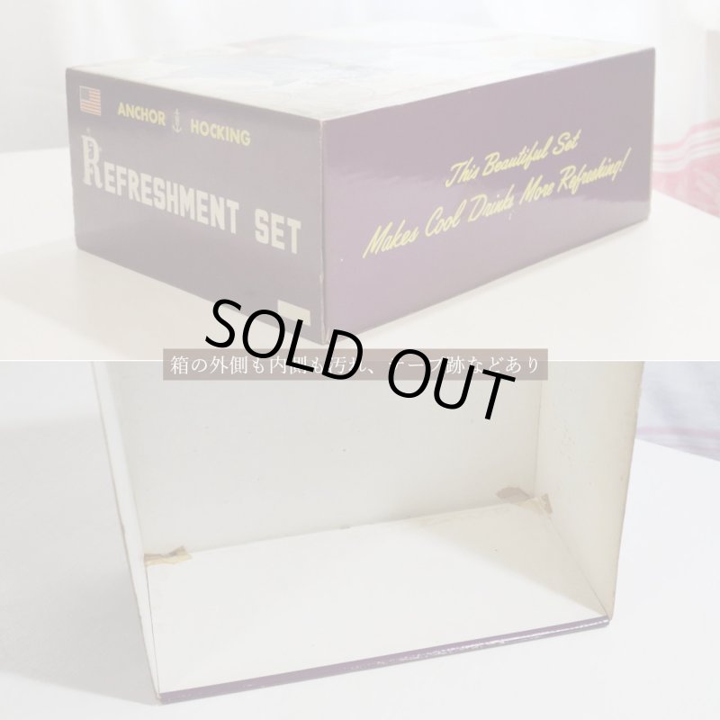 USAヴィンテージアンカーホッキングレインフラワーピッチャー＆タンブラー５個セット|ハニーゴールドアンバーガラスAnchor Hockingグラス