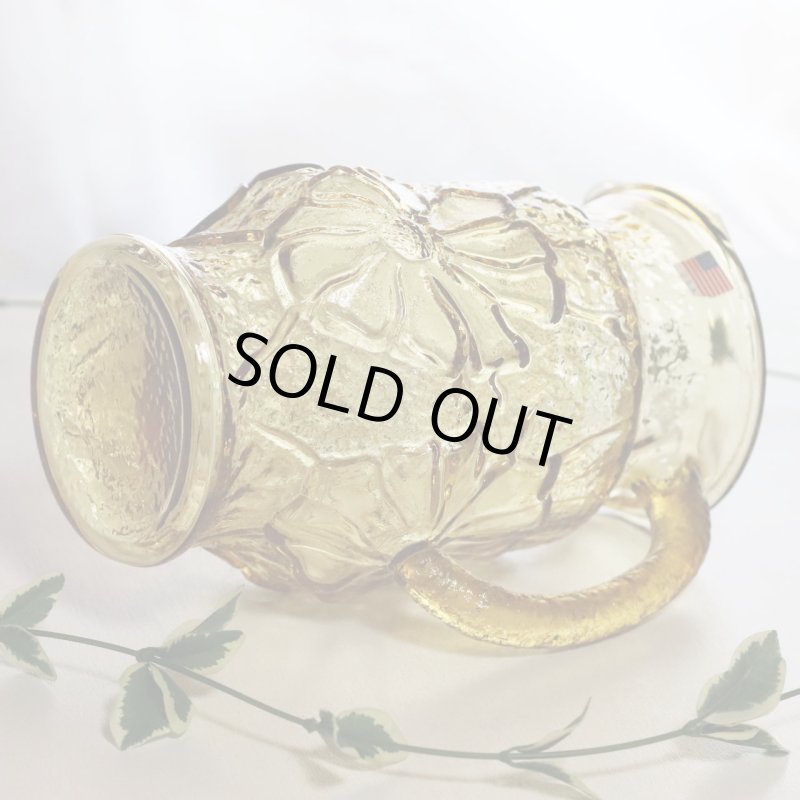 USAヴィンテージアンカーホッキングレインフラワーピッチャー＆タンブラー５個セット|ハニーゴールドアンバーガラスAnchor Hockingグラス