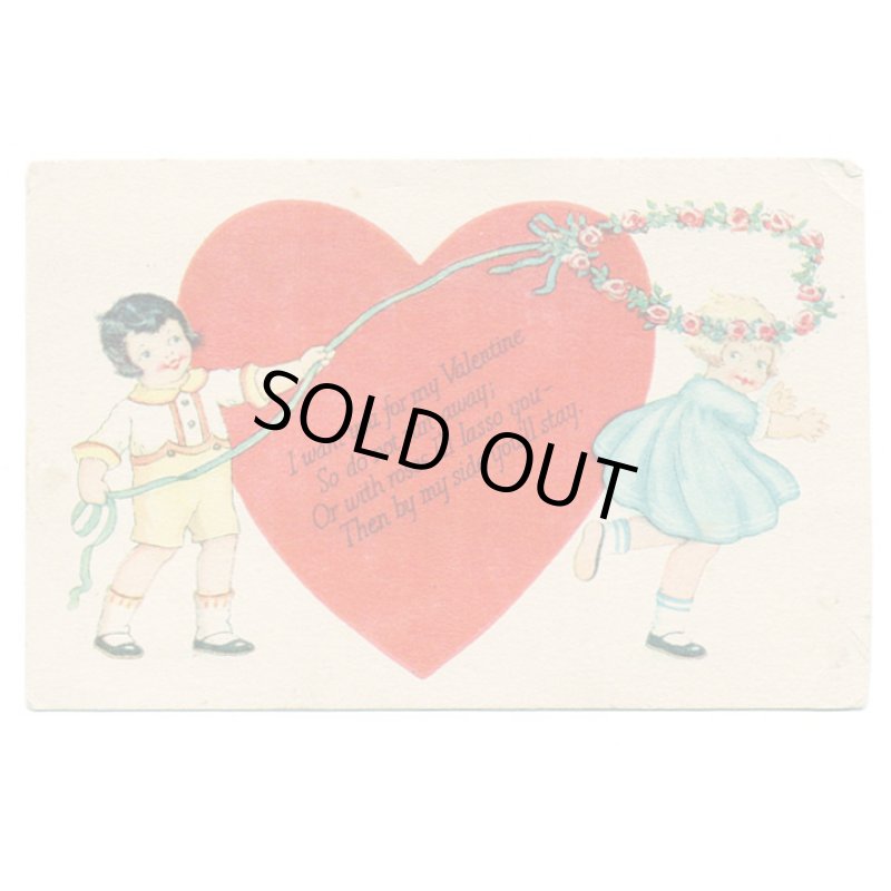 画像2: USAヴィンテージ1929年紙ものバレンタイングリーティングカード｜ハート・男の子・女の子 (2)