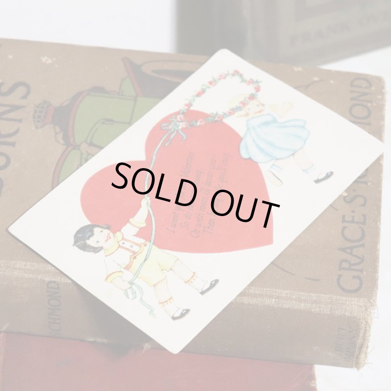 画像5: USAヴィンテージ1929年紙ものバレンタイングリーティングカード｜ハート・男の子・女の子 (5)