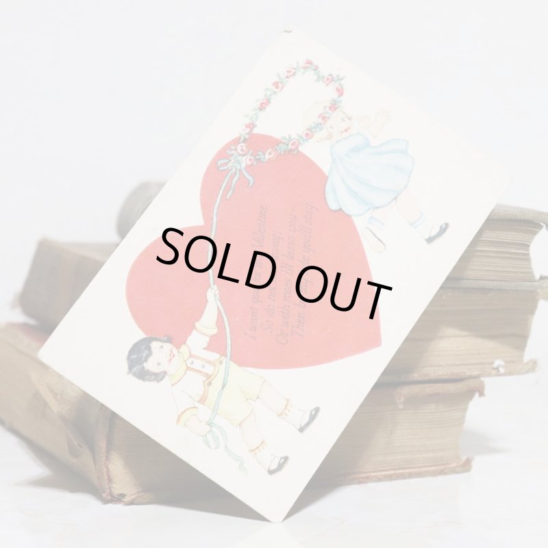 画像4: USAヴィンテージ1929年紙ものバレンタイングリーティングカード｜ハート・男の子・女の子 (4)