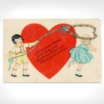 画像1: USAヴィンテージ1929年紙ものバレンタイングリーティングカード｜ハート・男の子・女の子 (1)