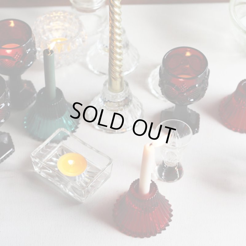 画像8: アメリカヴィンテージクリアガラスキャンドルスタンドホルダー赤｜アンティークグラス (8)