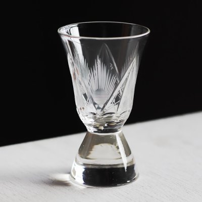 画像1: アメリカヴィンテージクリアカットガラスショットグラス|アンティークエッチング切子