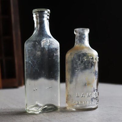 画像1: アメリカヴィンテージガラスボトル薬瓶２本組｜メディスンボトルアンティーク雑貨グラス