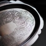 画像14: 英国イギリス製ヴィンテージシルバープレートトレー彫刻装飾エングレービング｜アンティーク銀食器銀メッキ (14)