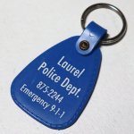 【青】アメリカン雑貨USEDアドバタイジングキーホルダーLaurel Police Dept.警察署｜USA米国ヴィンテージノベルティキーチェーン