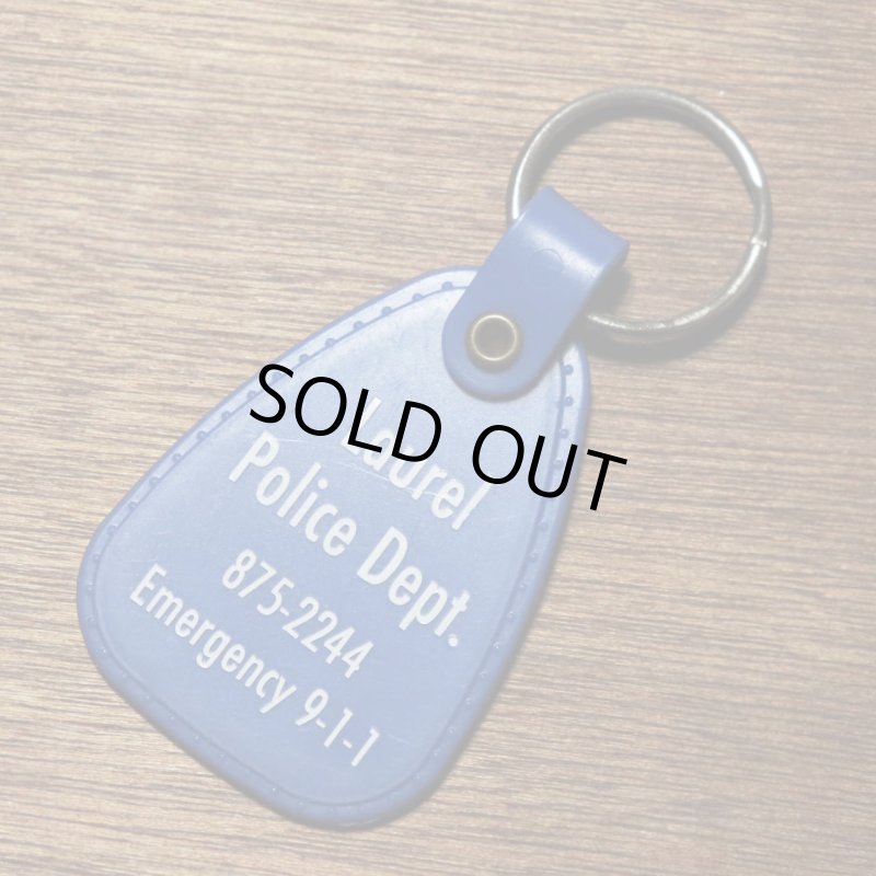 【青】アメリカン雑貨USEDアドバタイジングキーホルダーLaurel Police Dept.警察署｜USA米国ヴィンテージノベルティキーチェーン