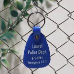 【青】アメリカン雑貨USEDアドバタイジングキーホルダーLaurel Police Dept.警察署｜USA米国ヴィンテージノベルティキーチェーン