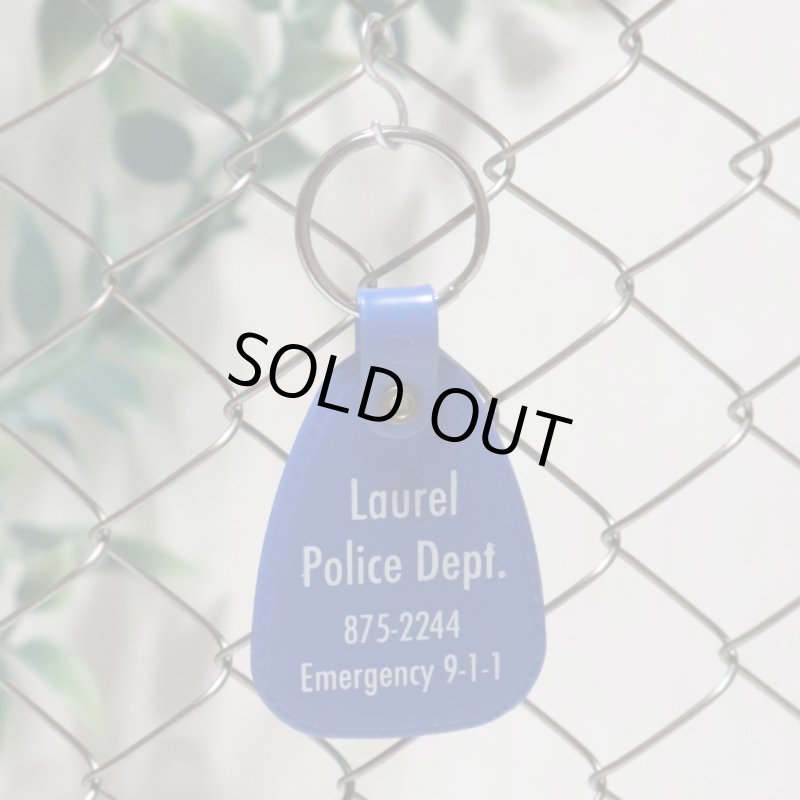 【青】アメリカン雑貨USEDアドバタイジングキーホルダーLaurel Police Dept.警察署｜USA米国ヴィンテージノベルティキーチェーン