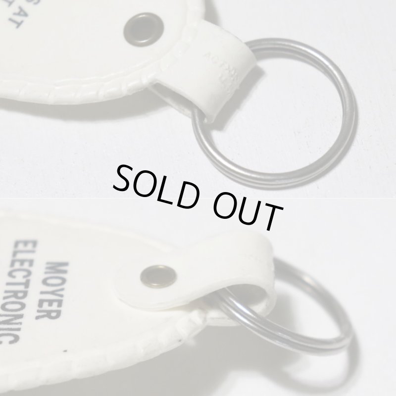 【白・特大】アメリカン雑貨USEDアドバタイジングキーホルダーMOYER ELECTRONIC SUPPLY CO.,INC.｜USA米国ヴィンテージノベルティキーチェーン