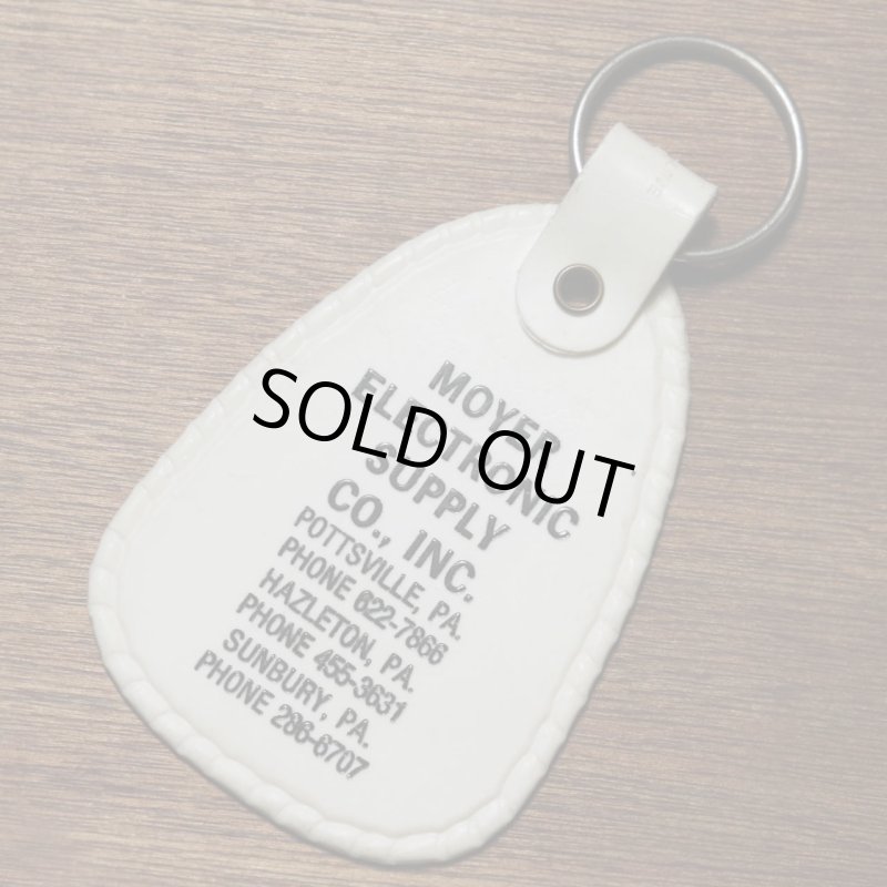 【白・特大】アメリカン雑貨USEDアドバタイジングキーホルダーMOYER ELECTRONIC SUPPLY CO.,INC.｜USA米国ヴィンテージノベルティキーチェーン