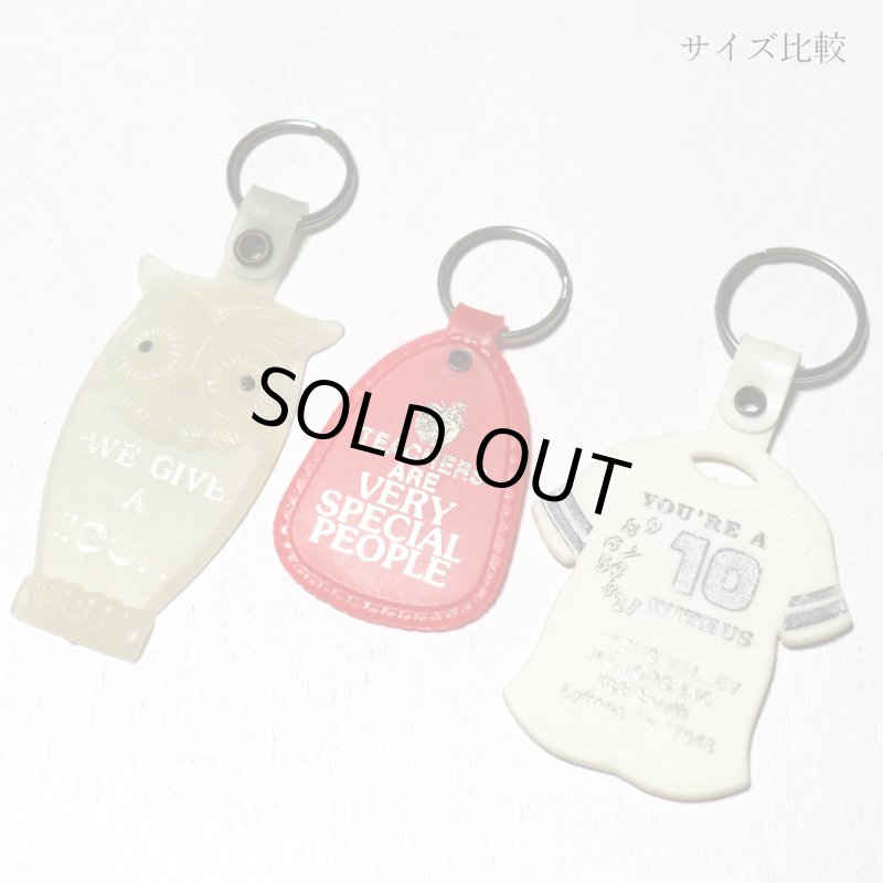 【白・蓄光】アメリカン雑貨USEDアドバタイジングキーホルダーWE GIVE A HOOT！｜USA米国ヴィンテージノベルティキーチェーン