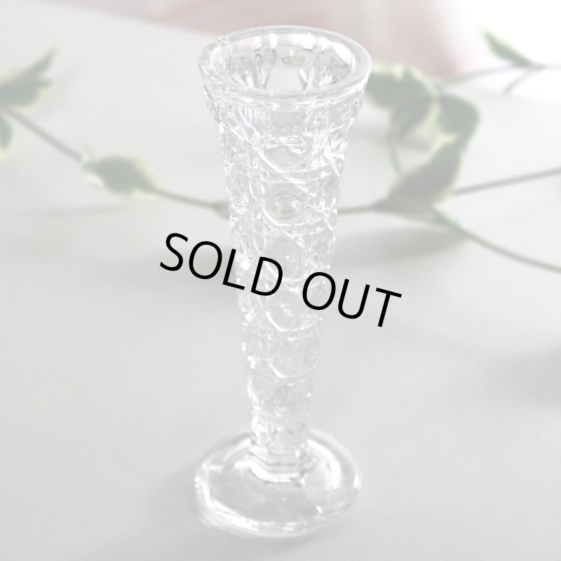 ヴィンテージオクタゴンカットガラスの一輪挿し|ブリリアンカット模様プレスガラス花瓶