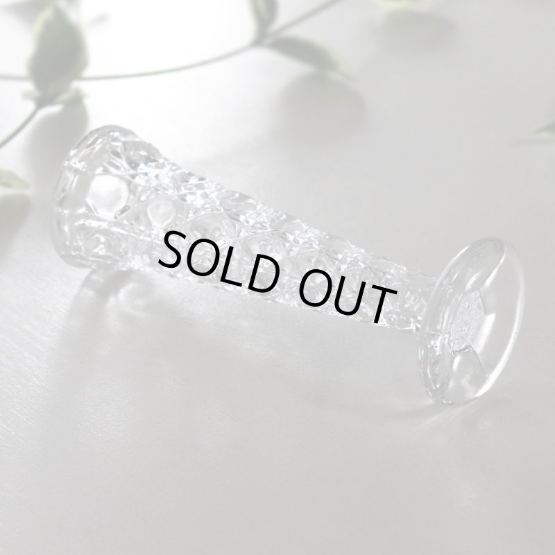 ヴィンテージオクタゴンカットガラスの一輪挿し|ブリリアンカット模様プレスガラス花瓶