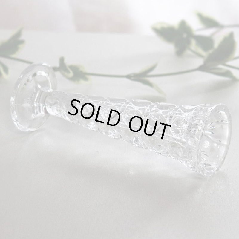 ヴィンテージオクタゴンカットガラスの一輪挿し|ブリリアンカット模様プレスガラス花瓶