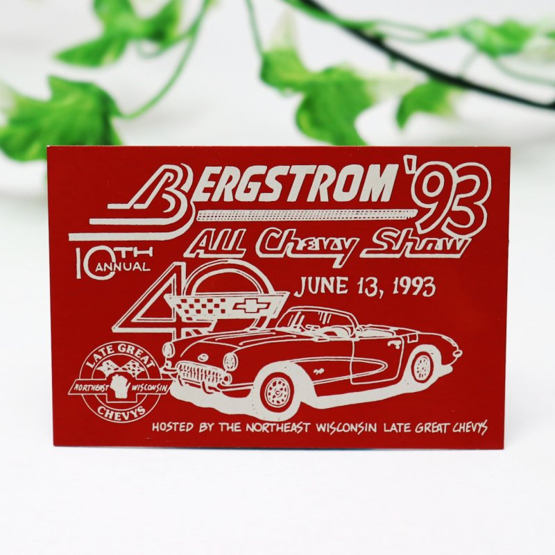 USAヴィンテージクラシックカーショーダッシュボードプラーク'93 BERGSTROM All Chevy Show赤|アメリカン看板