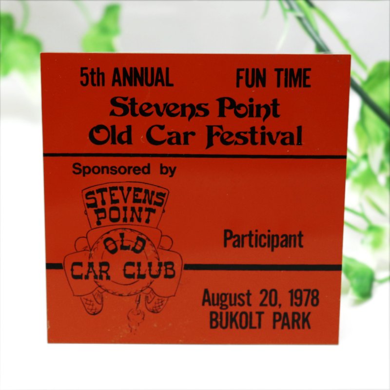 USAヴィンテージクラシックカーショーダッシュボードプラークStevens Point Old Car Festival 1978橙｜アメリカン看板