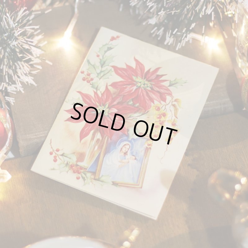 画像5: USAヴィンテージ1950年紙ものクリスマスカード｜聖母子聖母マリアポインセチア・アンティークポストカード (5)