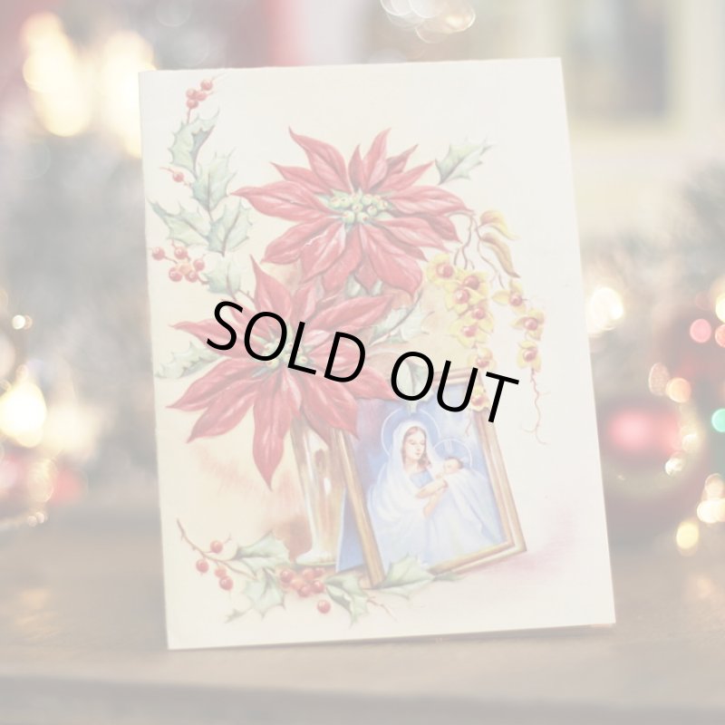 画像4: USAヴィンテージ1950年紙ものクリスマスカード｜聖母子聖母マリアポインセチア・アンティークポストカード (4)