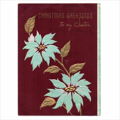 画像1: USAヴィンテージ1950年代紙ものクリスマスカード｜ポインセチア・ジングルベルアンティークポストカード
