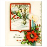 画像1: USAヴィンテージ1950年代紙ものクリスマスカード｜冬景色・ポインセチア・キャンドルアンティークカード (1)
