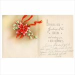 画像3: USAヴィンテージ1950年代紙ものクリスマスカード｜ポインセチア・リボン・ヒイラギ・アンティークカード (3)