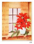 画像4: USAヴィンテージ1950年代紙ものクリスマスカード｜ポインセチア・もみの木・窓辺cheerioアンティークカード (4)