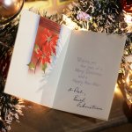 画像9: USAヴィンテージ1950年代紙ものクリスマスカード｜ポインセチア・もみの木・窓辺cheerioアンティークカード (9)