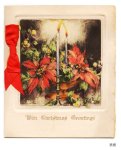画像4: USAアンティーククリスマスカード1910年代紙もの｜ポインセチアとキャンドルリーティングカード (4)