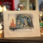 画像7: USAアンティーククリスマスカード1920年代紙もの｜クリスマスイブに賛美歌クリスマスキャロルを歌う家族 (7)