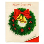 画像1: USAヴィンテージ1950年代クリスマスカードもみの木のリースとジングルベル｜アンティーク紙もの (1)