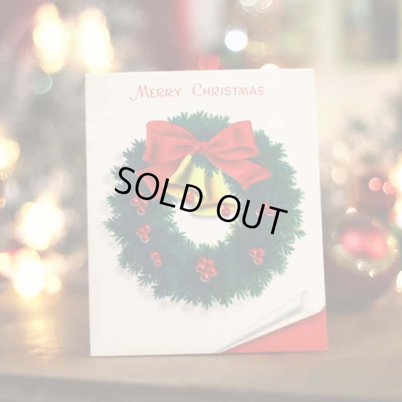 画像7: USAヴィンテージ1950年代クリスマスカードもみの木のリースとジングルベル｜アンティーク紙もの (7)