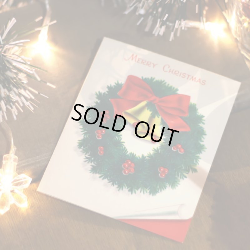 画像8: USAヴィンテージ1950年代クリスマスカードもみの木のリースとジングルベル｜アンティーク紙もの (8)