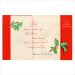 画像3: USAヴィンテージ1940年代柊とリボン真っ赤なクリスマスカード｜アンティーク紙ものグリーティング (3)