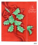 画像4: USAヴィンテージ1940年代柊とリボン真っ赤なクリスマスカード｜アンティーク紙ものグリーティング (4)