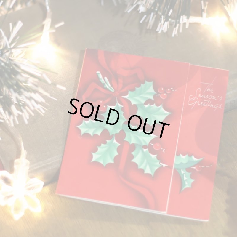 画像8: USAヴィンテージ1940年代柊とリボン真っ赤なクリスマスカード｜アンティーク紙ものグリーティング (8)