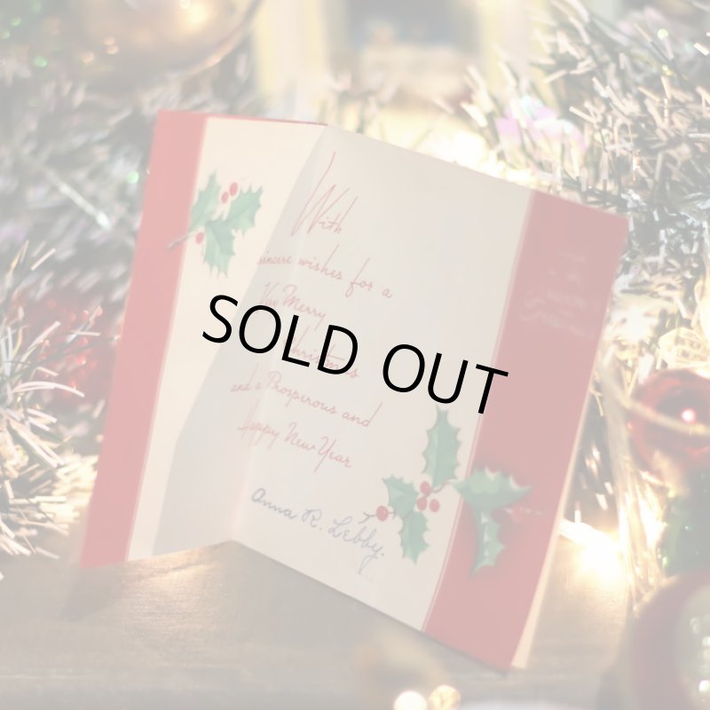 画像9: USAヴィンテージ1940年代柊とリボン真っ赤なクリスマスカード｜アンティーク紙ものグリーティング (9)