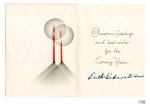 画像6: USAヴィンテージ1940年代紙ものクリスマスカード｜２色刷りポインセチアと雪の結晶アンティークカード (6)