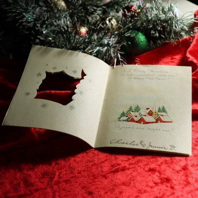 画像2: USAヴィンテージ1940年代紙ものクリスマスカード｜冬景色とジングルベル・アンティークカード