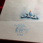 アンティーククリスマスカード｜USAヴィンテージ1940年代青いクリスマスキャンドル蝋燭