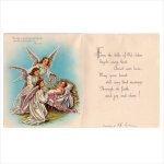 アンティーククリスマスカード｜聖母子像とハープを奏でる天使アンティークカード