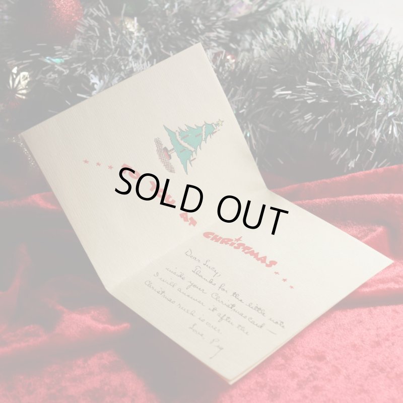 アンティーククリスマスカード｜2人の女の子とクリスマスツリー・黒猫アンティークカード