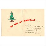 アンティーククリスマスカード｜2人の女の子とクリスマスツリー・黒猫アンティークカード