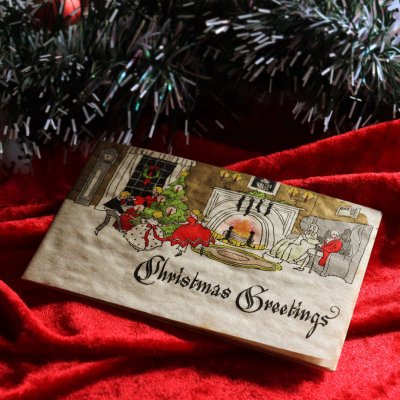 画像1: USAヴィンテージ1920年代紙ものクリスマスカード｜クリスマスツリーを囲んで踊る子供達アンティークカード