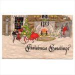 アンティーククリスマスカード｜クリスマスツリーを囲んで踊る子供達アンティークカード